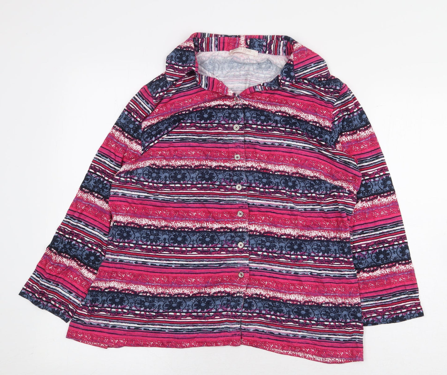 Anna Rose Womens Pink Geometric Viscose Basic Button-Up Size L Collared