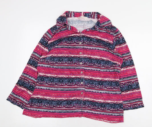 Anna Rose Womens Pink Geometric Viscose Basic Button-Up Size L Collared