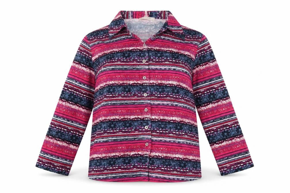 Anna Rose Womens Pink Geometric Viscose Basic Button-Up Size L Collared