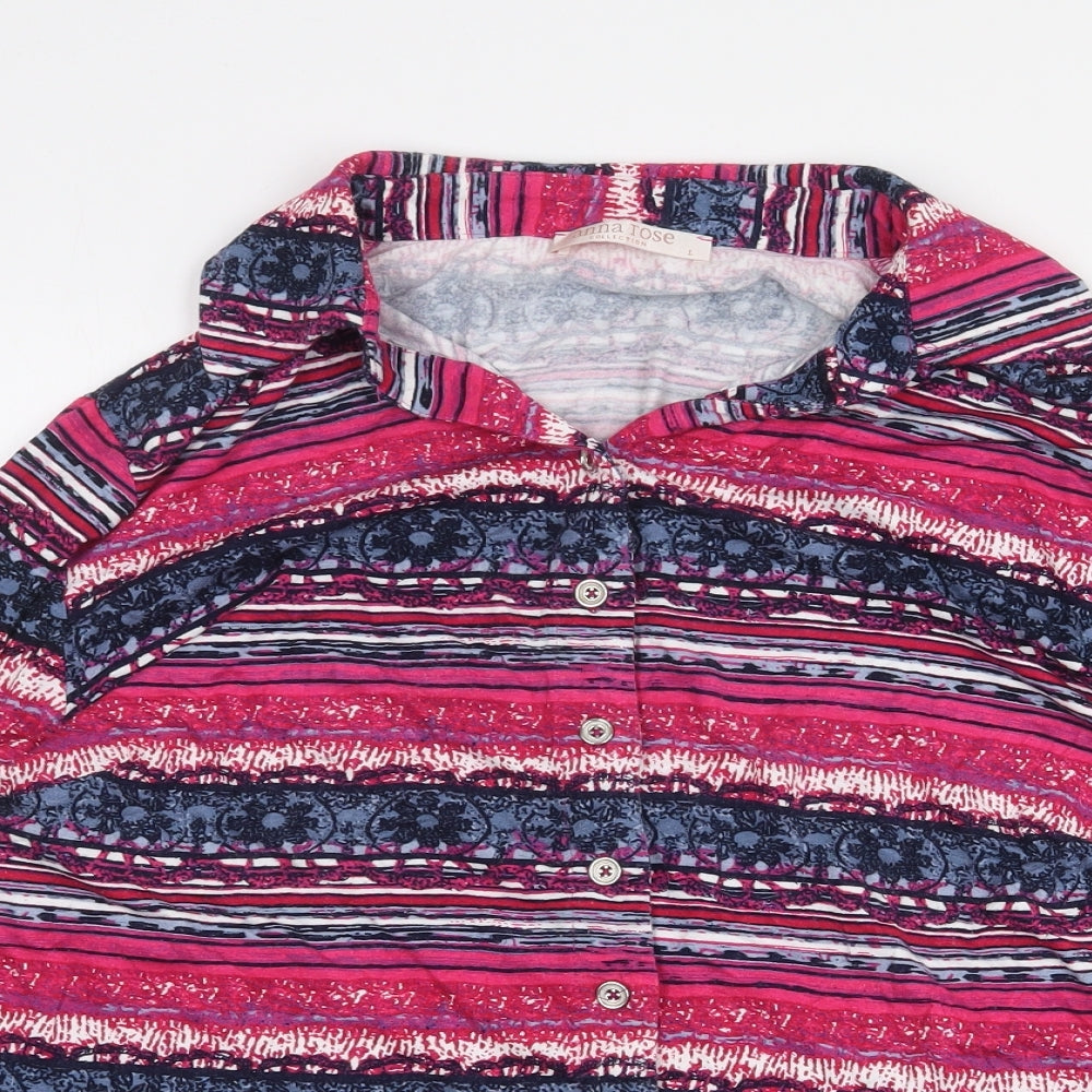 Anna Rose Womens Pink Geometric Viscose Basic Button-Up Size L Collared
