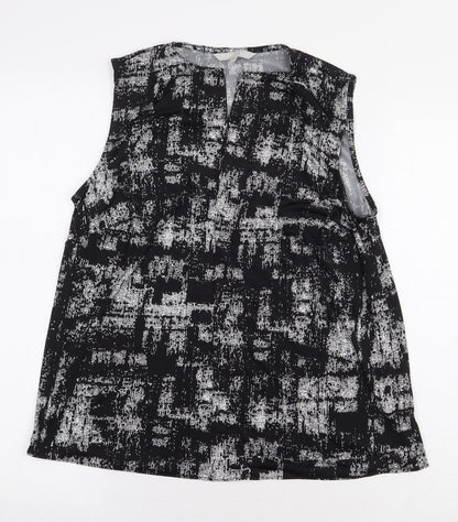 Pebble Bay BLA Womens Black Geometric Polyester Basic Tank Size 12 V-Neck