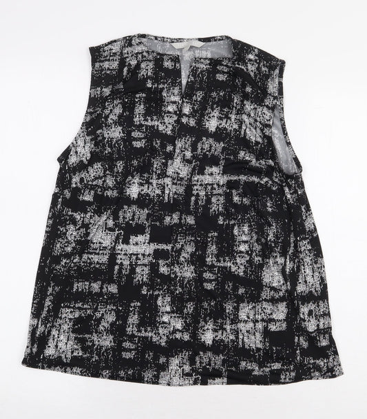 Pebble BayBLA Womens Black Geometric Polyester Basic Tank Size 12 V-Neck