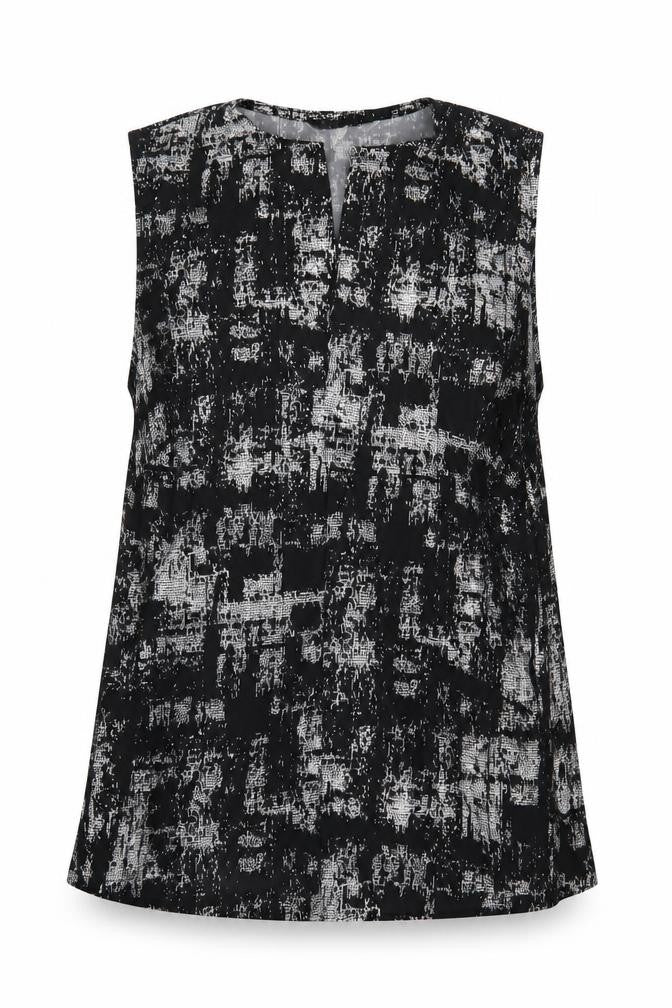 Pebble BayBLA Womens Black Geometric Polyester Basic Tank Size 12 V-Neck
