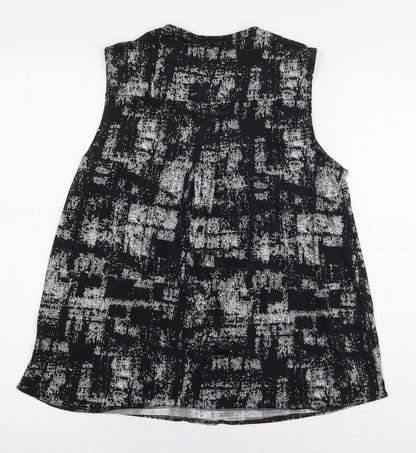 Pebble Bay BLA Womens Black Geometric Polyester Basic Tank Size 12 V-Neck