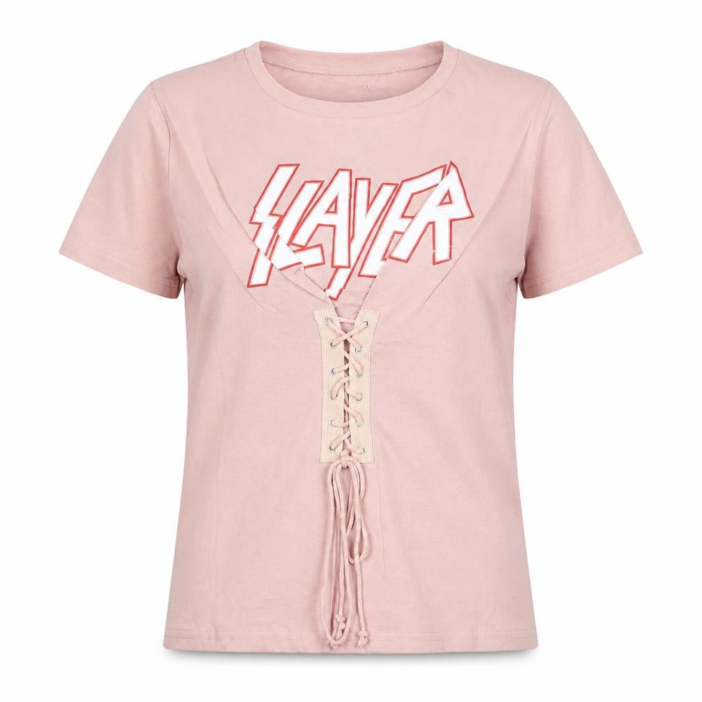 Eight Paris Womens Pink 100% Cotton Basic T-Shirt Size S Round Neck - Lace Up Detail