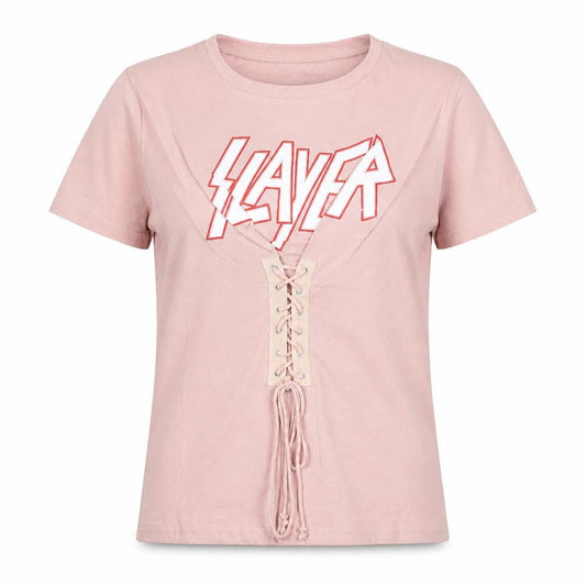 Eight Paris Womens Pink 100% Cotton Basic T-Shirt Size S Round Neck - Lace Up Detail