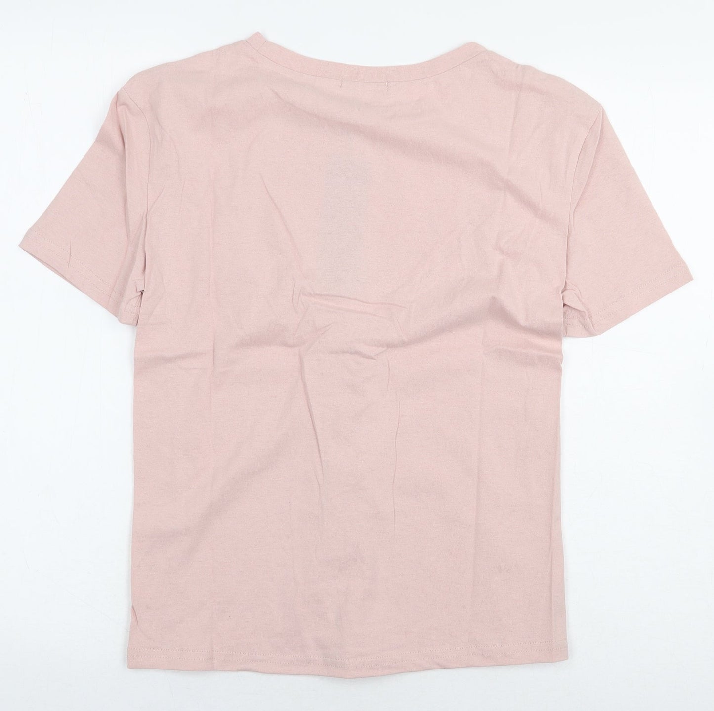 Eight Paris Womens Pink 100% Cotton Basic T-Shirt Size S Round Neck - Lace Up Detail