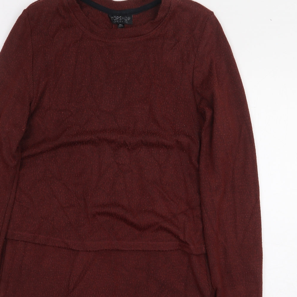 Topshop Womens Brown Acrylic A-Line Size 8 Round Neck Pullover - Back Slit