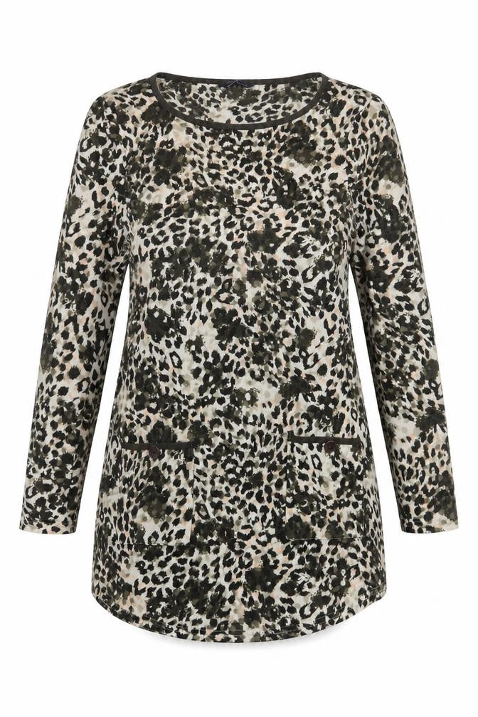 Marks & Spencer Womens Green Animal Print Polyester Sheath Size 12 Scoop Neck Pullover - Leopard Print