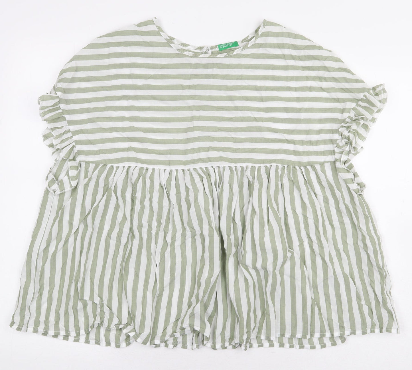 Preworn Womens Green Striped Lyocell Basic Blouse Size L Boat Neck