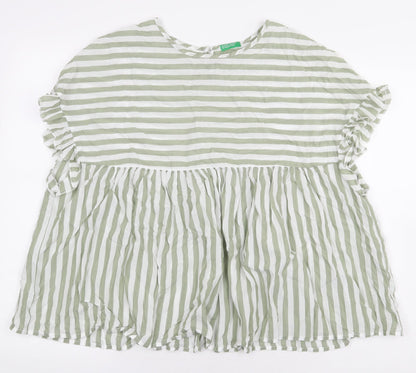 Preworn Womens Green Striped Lyocell Basic Blouse Size L Boat Neck