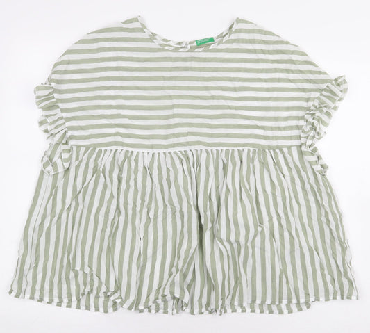Preworn Womens Green Striped Lyocell Basic Blouse Size L Boat Neck