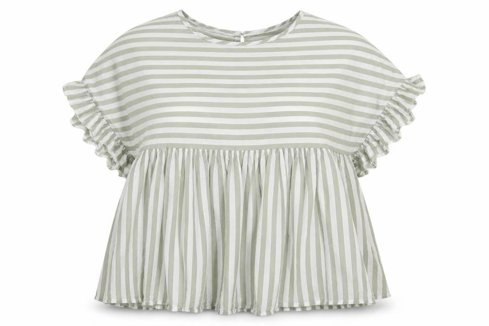 Preworn Womens Green Striped Lyocell Basic Blouse Size L Boat Neck