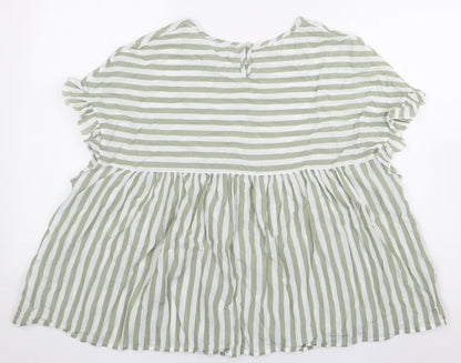 Preworn Womens Green Striped Lyocell Basic Blouse Size L Boat Neck