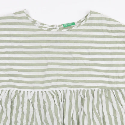 Preworn Womens Green Striped Lyocell Basic Blouse Size L Boat Neck