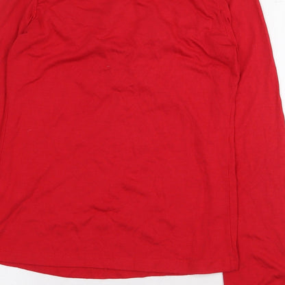 Red Herring Womens Red Geometric Polyester Basic T-Shirt Size 14 V-Neck - Pom Pom Trim