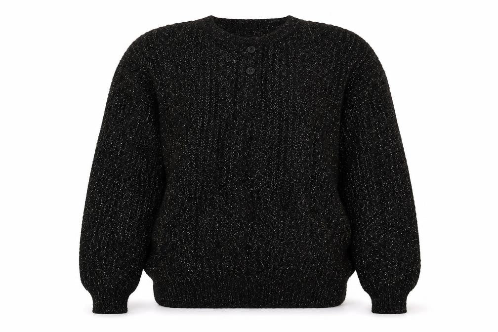 Richards Womens Black Wool Pullover Sweatshirt One Size Button
