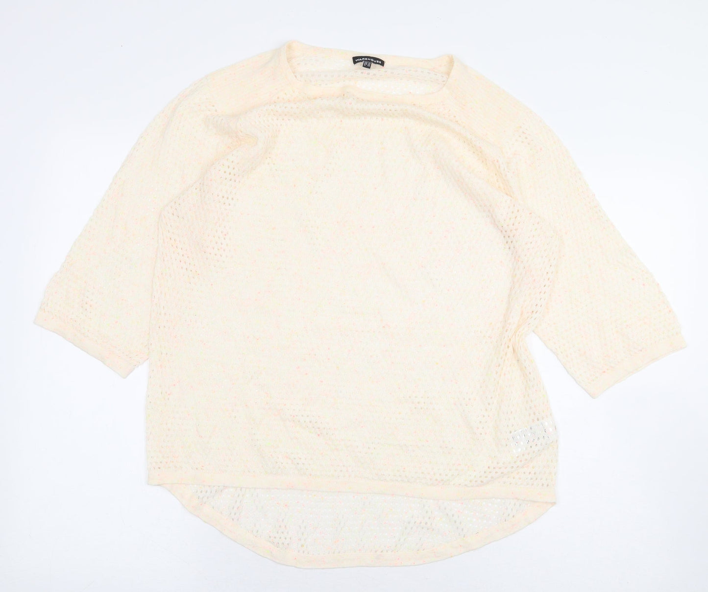 Warehouse Womens Pink Cotton Basic Blouse Size 16 Round Neck - Hole Cut Outs, Paint Splatter Effect