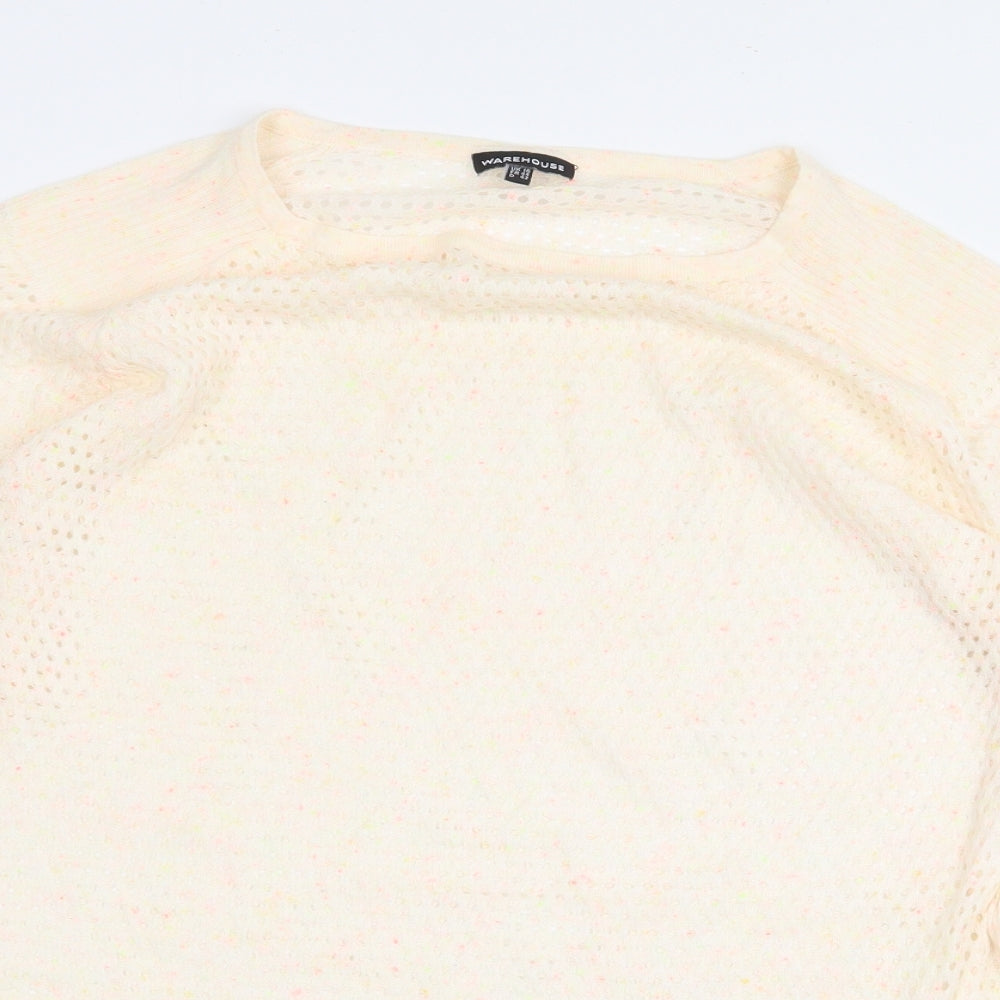Warehouse Womens Pink Cotton Basic Blouse Size 16 Round Neck - Hole Cut Outs, Paint Splatter Effect