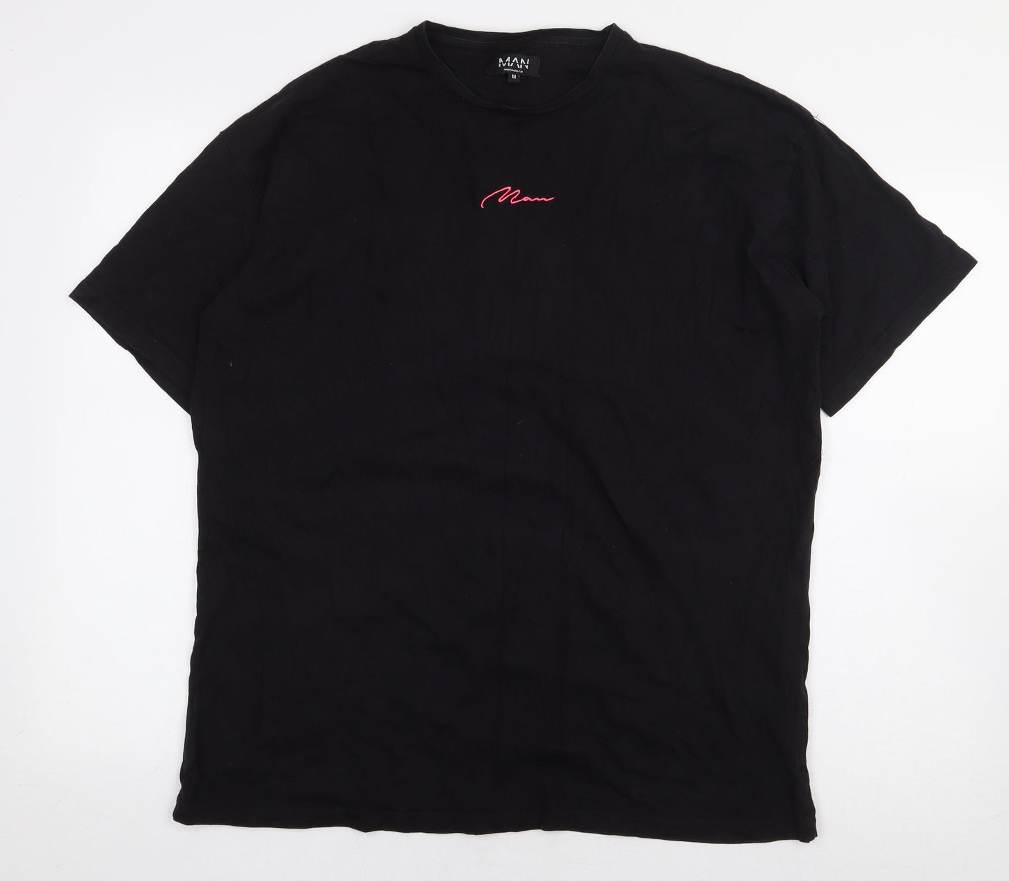 Boohoo Man Mens Black Cotton T-Shirt Size M Round Neck - Pink Stripe