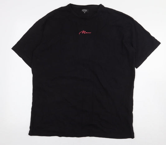 Boohoo Man Mens Black Cotton T-Shirt Size M Round Neck - Pink Stripe