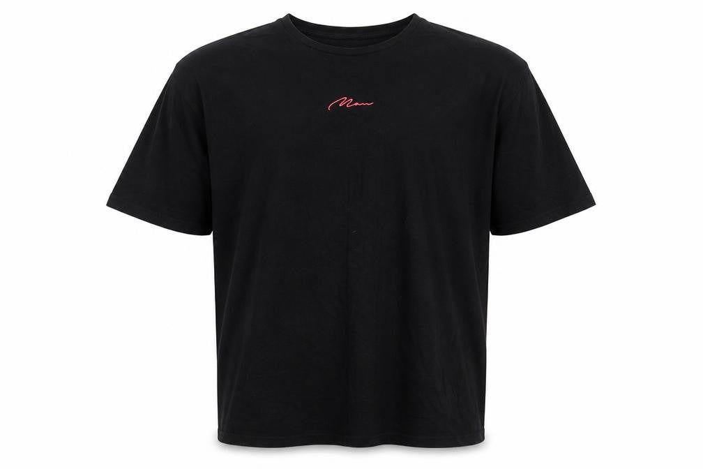boohooMAN Mens Black Cotton T-Shirt Size M Round Neck - Pink Stripe