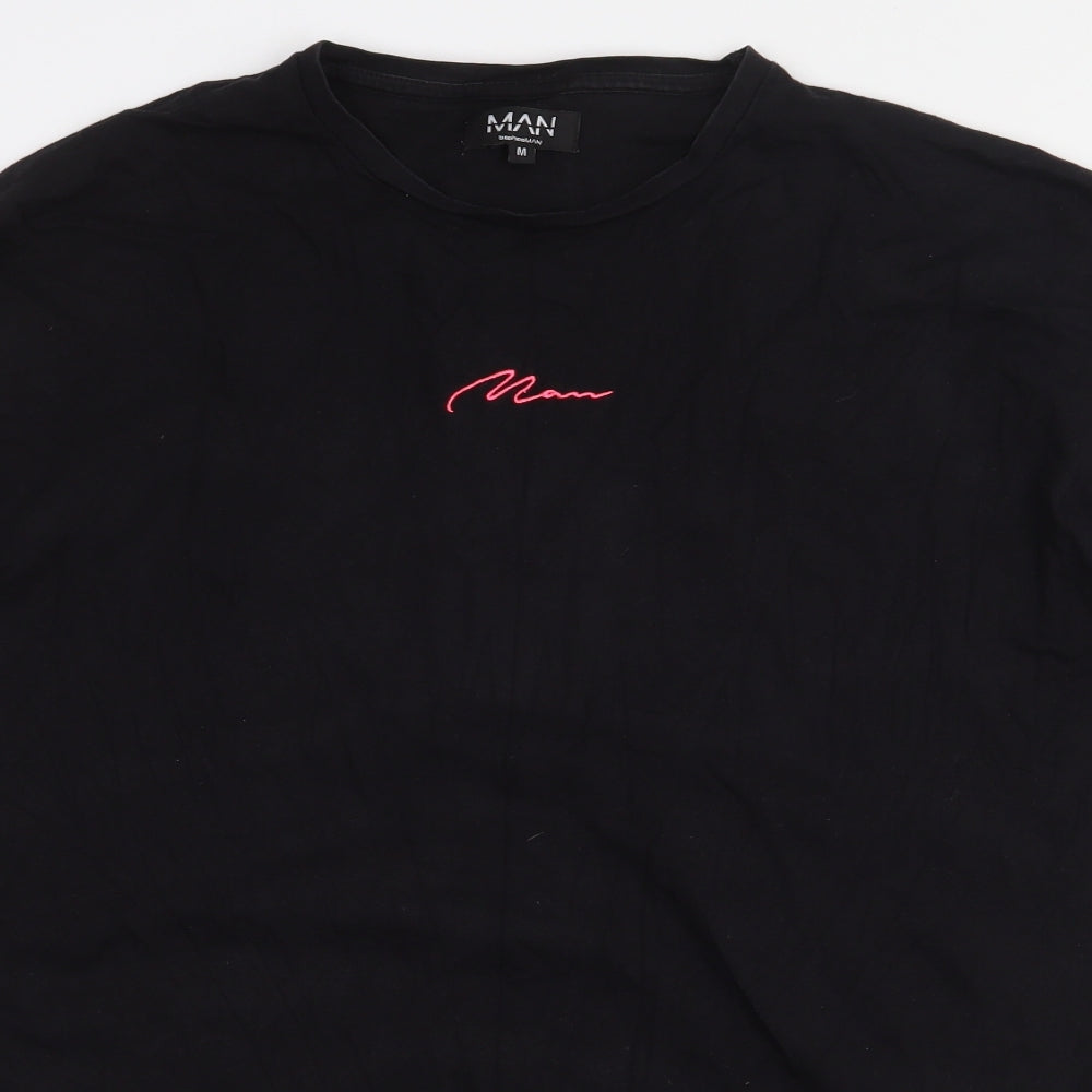 Boohoo Man Mens Black Cotton T-Shirt Size M Round Neck - Pink Stripe