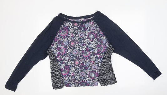 Monsoon Womens Blue Geometric Polyester Basic T-Shirt Size M Round Neck