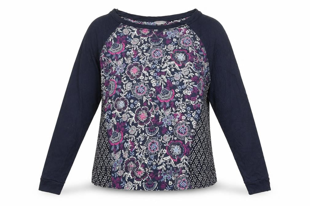 Monsoon Womens Blue Geometric Polyester Basic T-Shirt Size M Round Neck