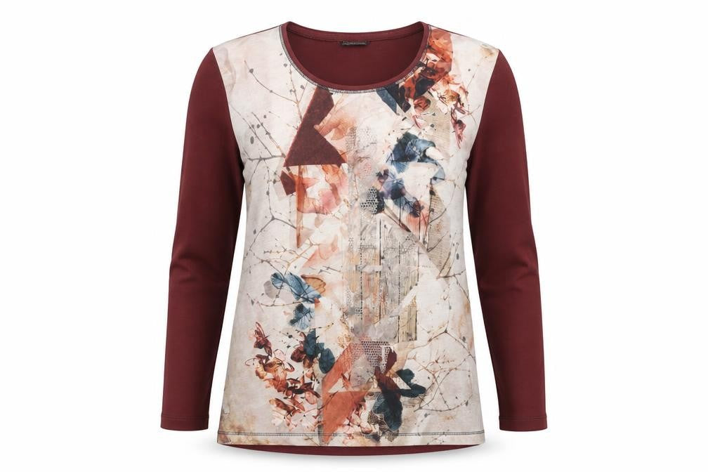 Barbara Lebek Womens Red Polyester Basic T-Shirt Size 10 Scoop Neck
