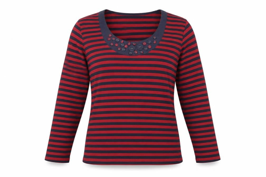 Iz Womens Red Striped Polyester Basic T-Shirt Size M Scoop Neck