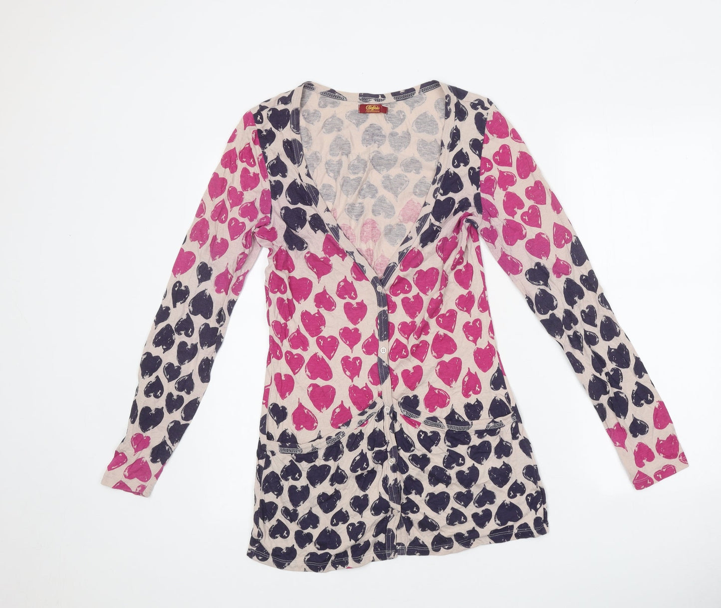 Buffalo Womens Multicoloured Geometric Polyester Basic Button-Up Size 10 V-Neck - Heart Print