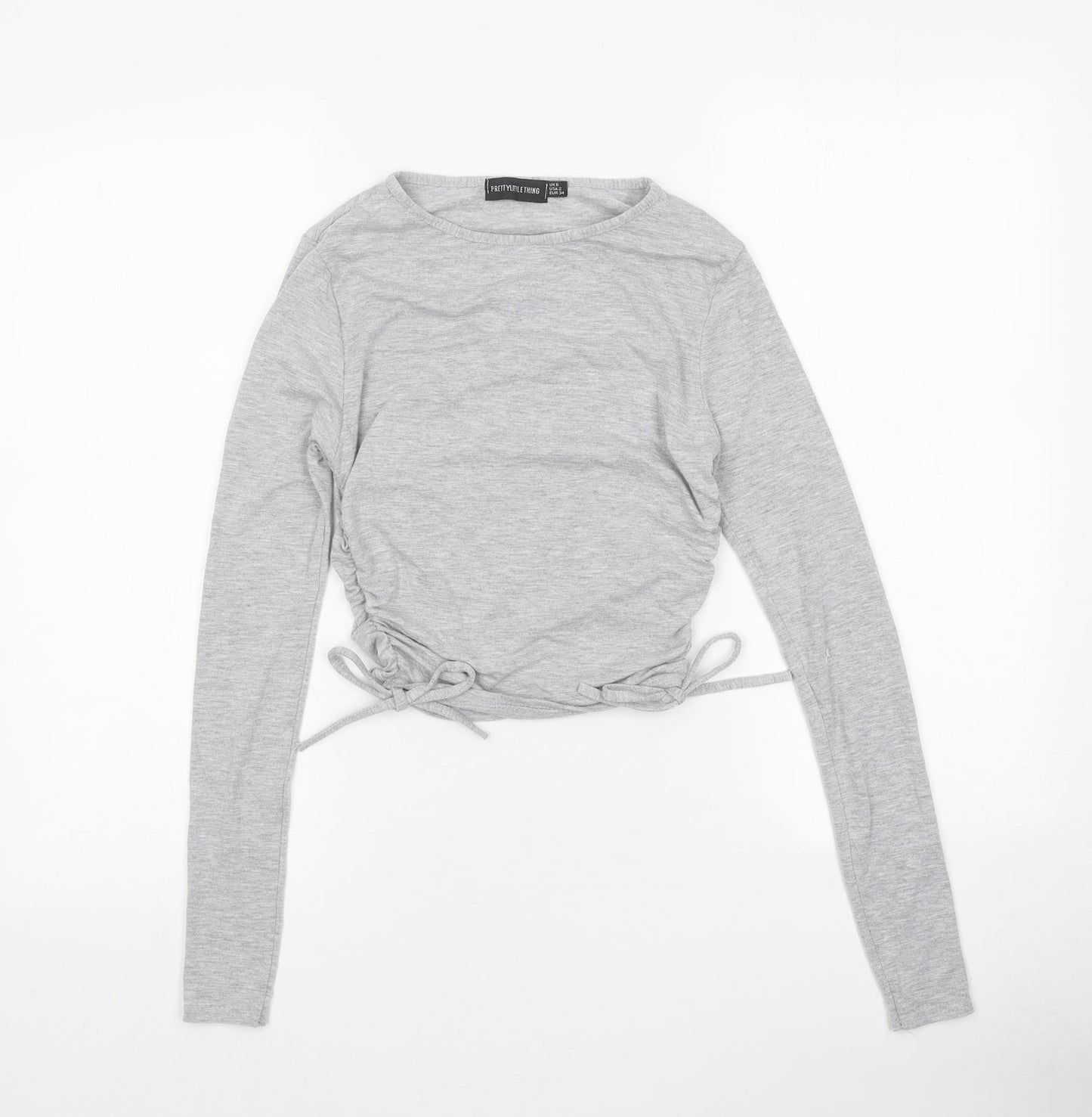 PRETTYLITTLETHING Womens Grey Polyester Cropped Polo Size 6 Round Neck