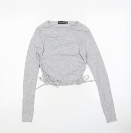 PRETTYLITTLETHING Womens Grey Polyester Cropped Polo Size 6 Round Neck