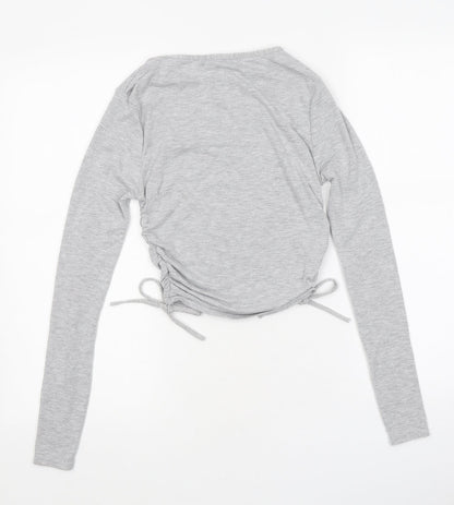 PRETTYLITTLETHING Womens Grey Polyester Cropped Polo Size 6 Round Neck