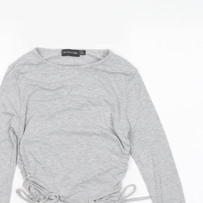 PRETTYLITTLETHING Womens Grey Polyester Cropped Polo Size 6 Round Neck
