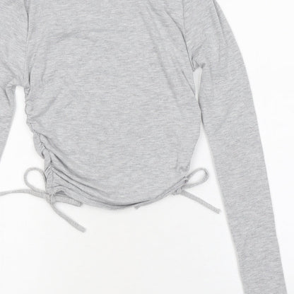 PRETTYLITTLETHING Womens Grey Polyester Cropped Polo Size 6 Round Neck