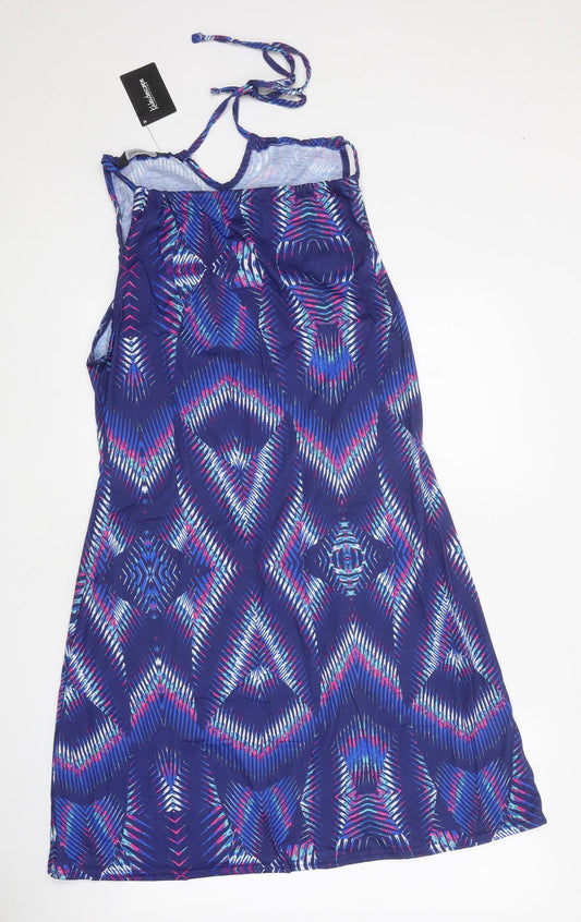Kaleidoscope Womens Blue Geometric Polyester Slip Dress Size 14 Square Neck Tie