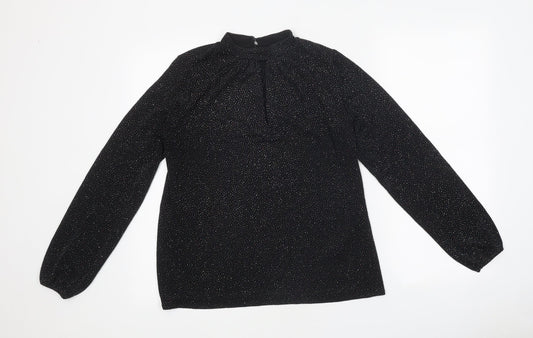 New Look Womens Black Polyester Basic T-Shirt Size 12 High Neck
