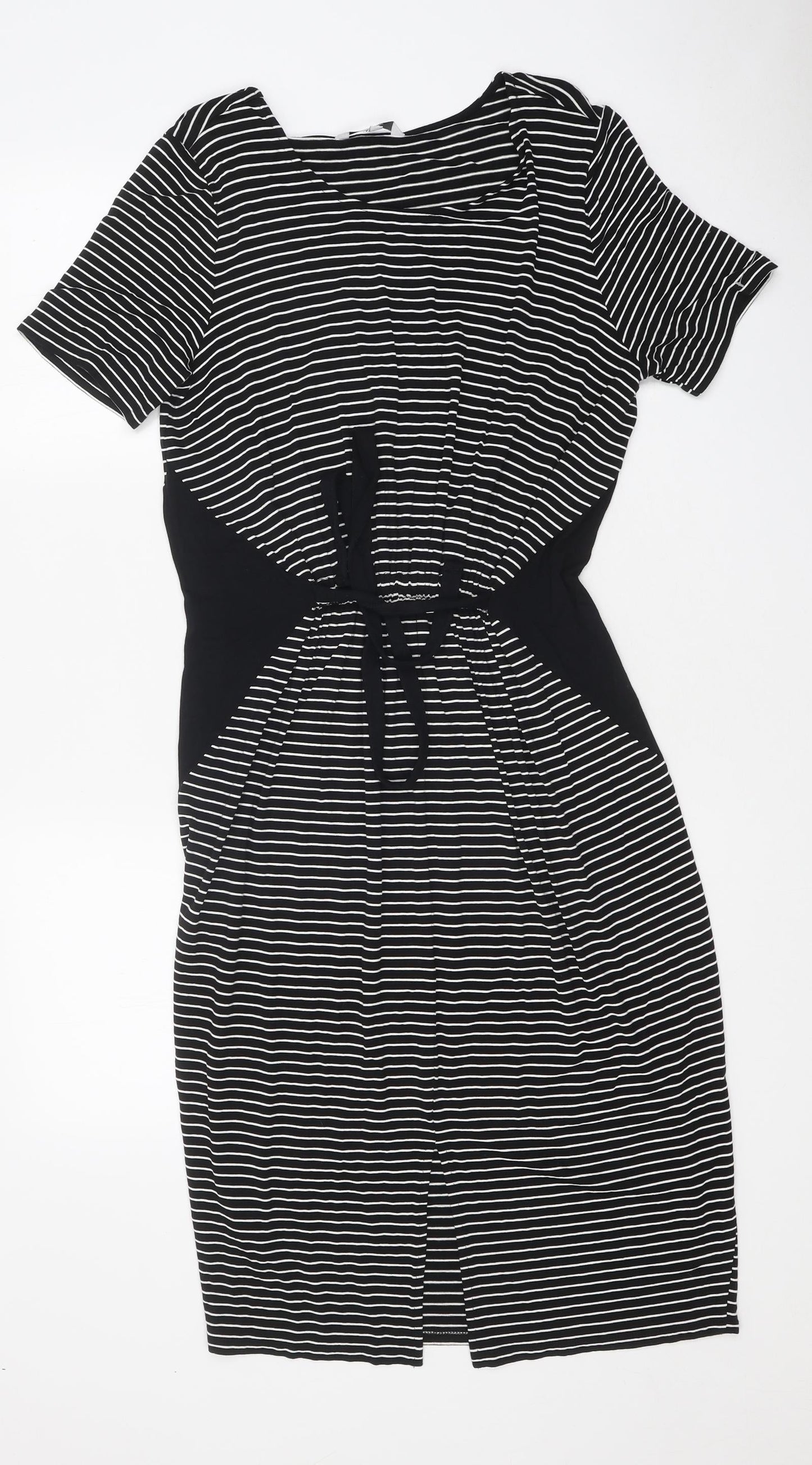 NEXT Womens Black Striped Polyester Skater Dress Size 12 Round Neck Pullover