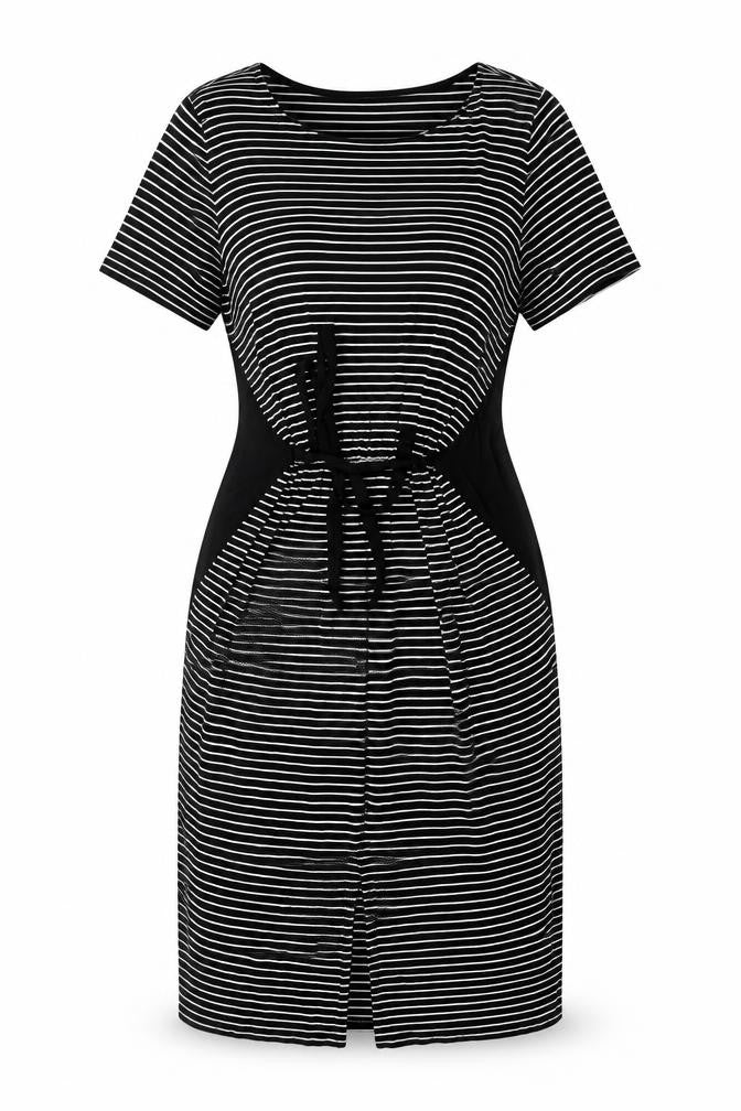 NEXT Womens Black Striped Polyester Skater Dress Size 12 Round Neck Pullover