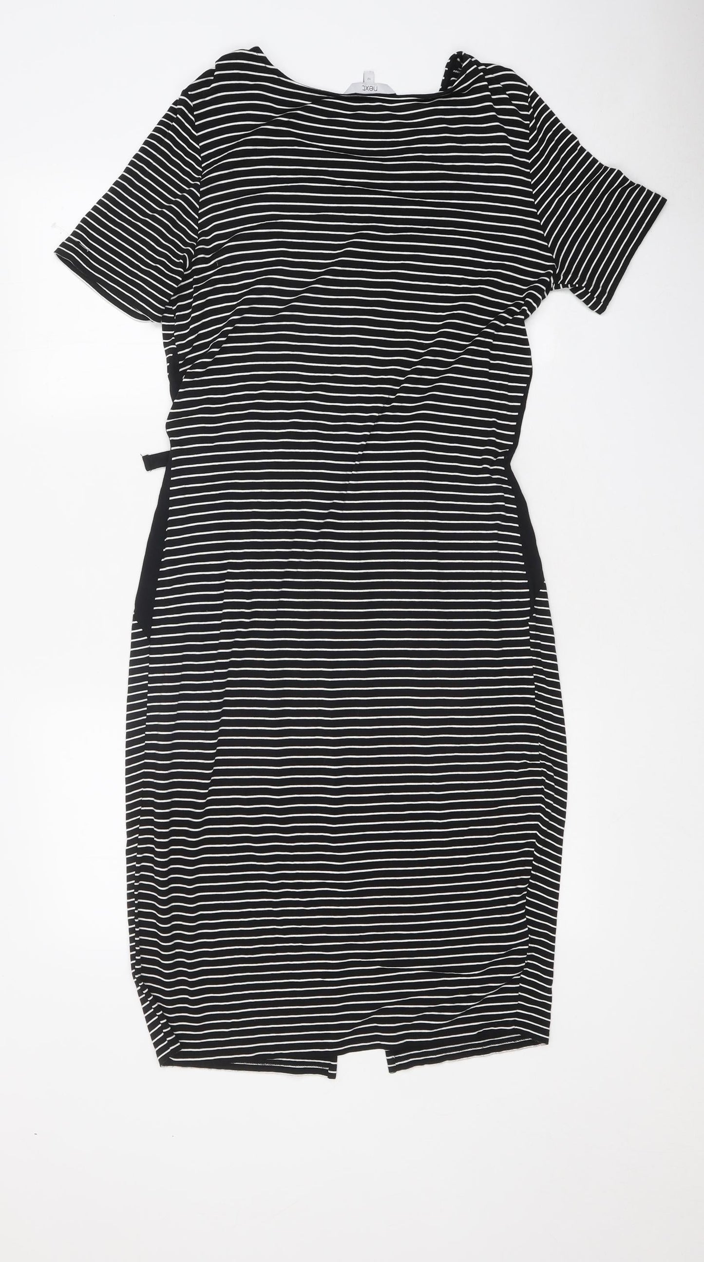 NEXT Womens Black Striped Polyester Skater Dress Size 12 Round Neck Pullover