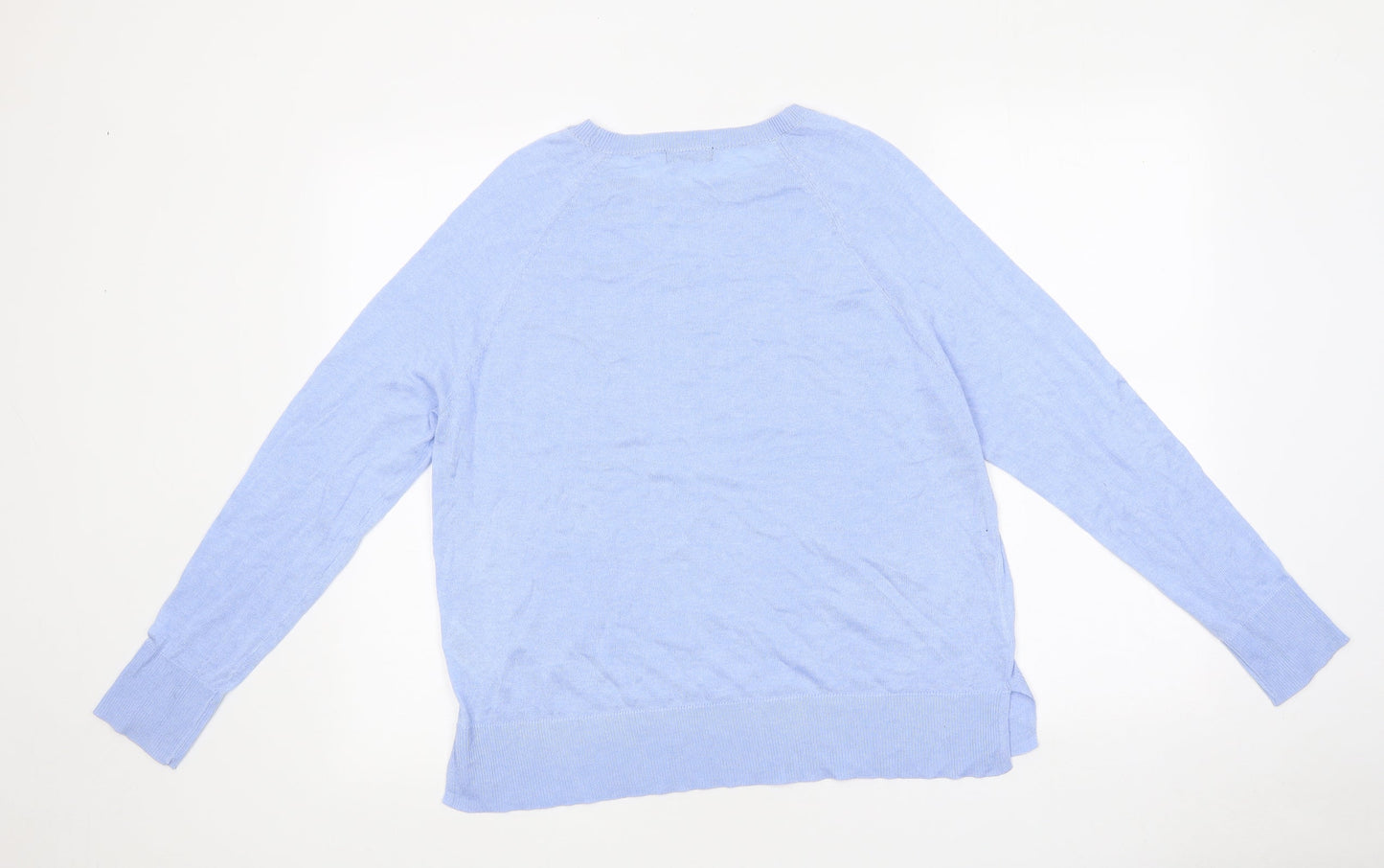 M&Co Womens Blue Round Neck Polyester Pullover Jumper Size 12