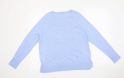 M&Co Womens Blue Round Neck Polyester Pullover Jumper Size 12