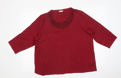 Marks & Spencer Womens Red Polyester Basic T-Shirt Size 12 Round Neck