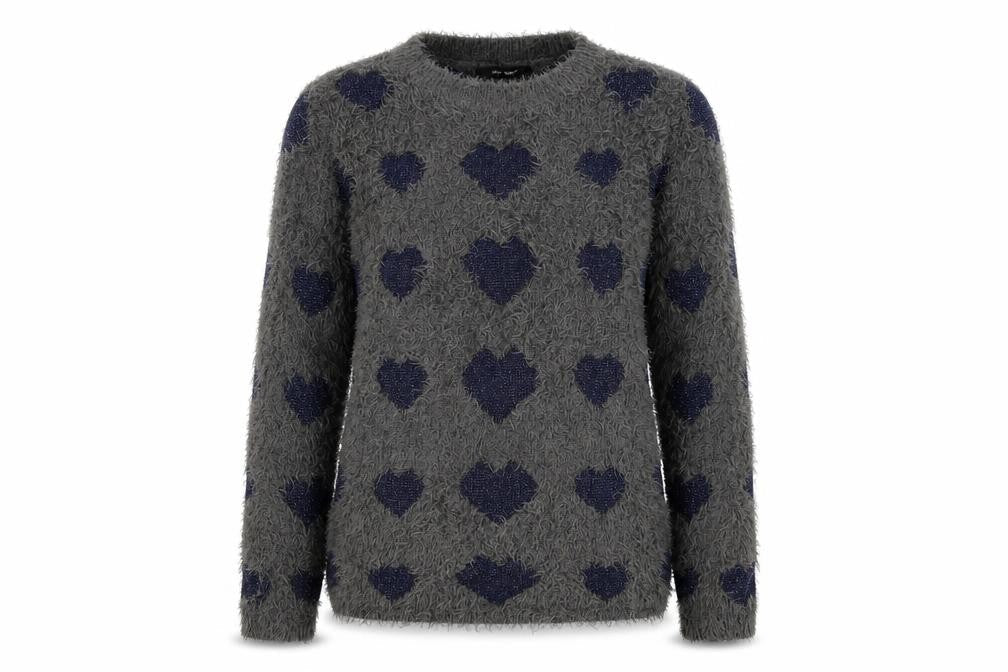 AKD-A-WEST Womens Grey Round Neck Geometric Polyester Pullover Jumper Size 12 - Heart Pattern