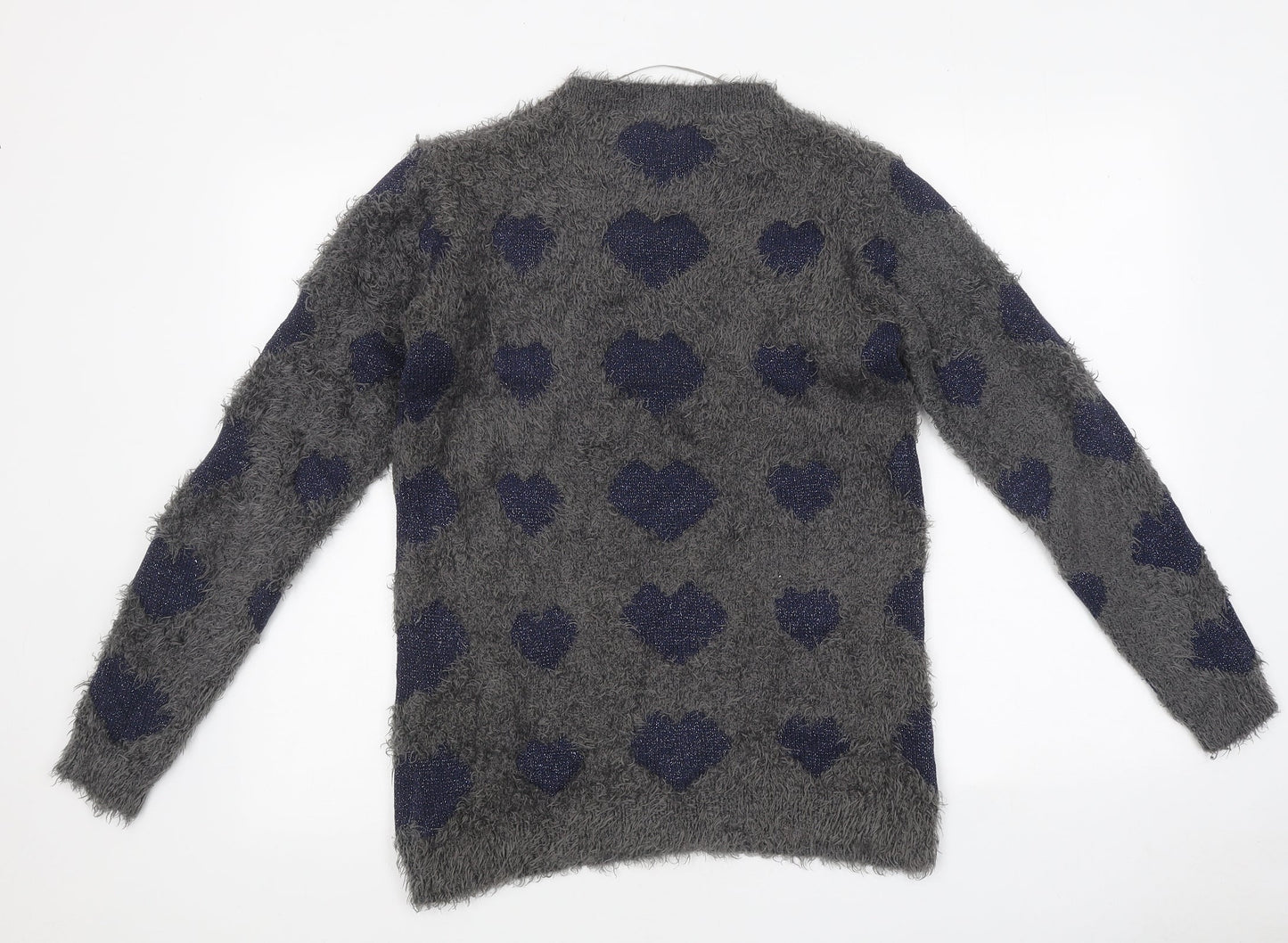 AKD-A-WEST Womens Grey Round Neck Geometric Polyester Pullover Jumper Size 12 - Heart Pattern