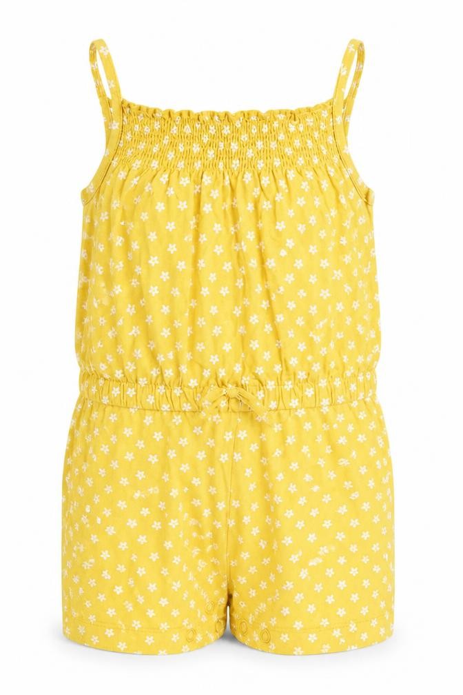 Primark Girls Yellow Floral Polyester Playsuit One-Piece Size 9-10 Years Pullover