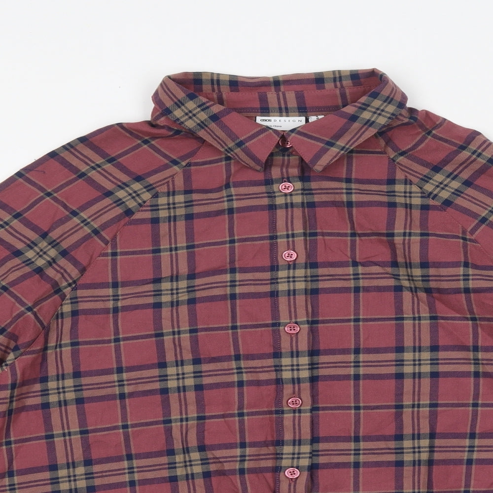 ASOS Womens Purple Plaid Polyester Basic Button-Up Size 8 Collared