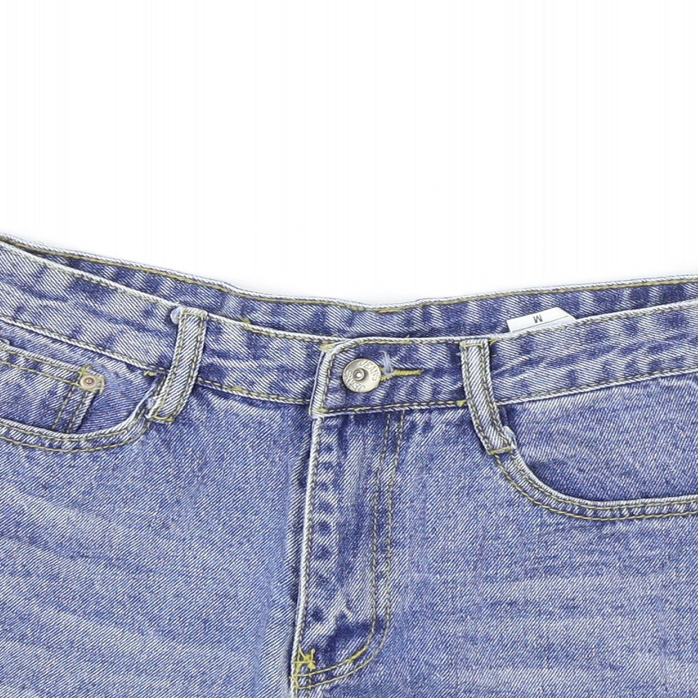 Preworn Womens Blue Cotton Hot Pants Shorts Size M Regular Zip